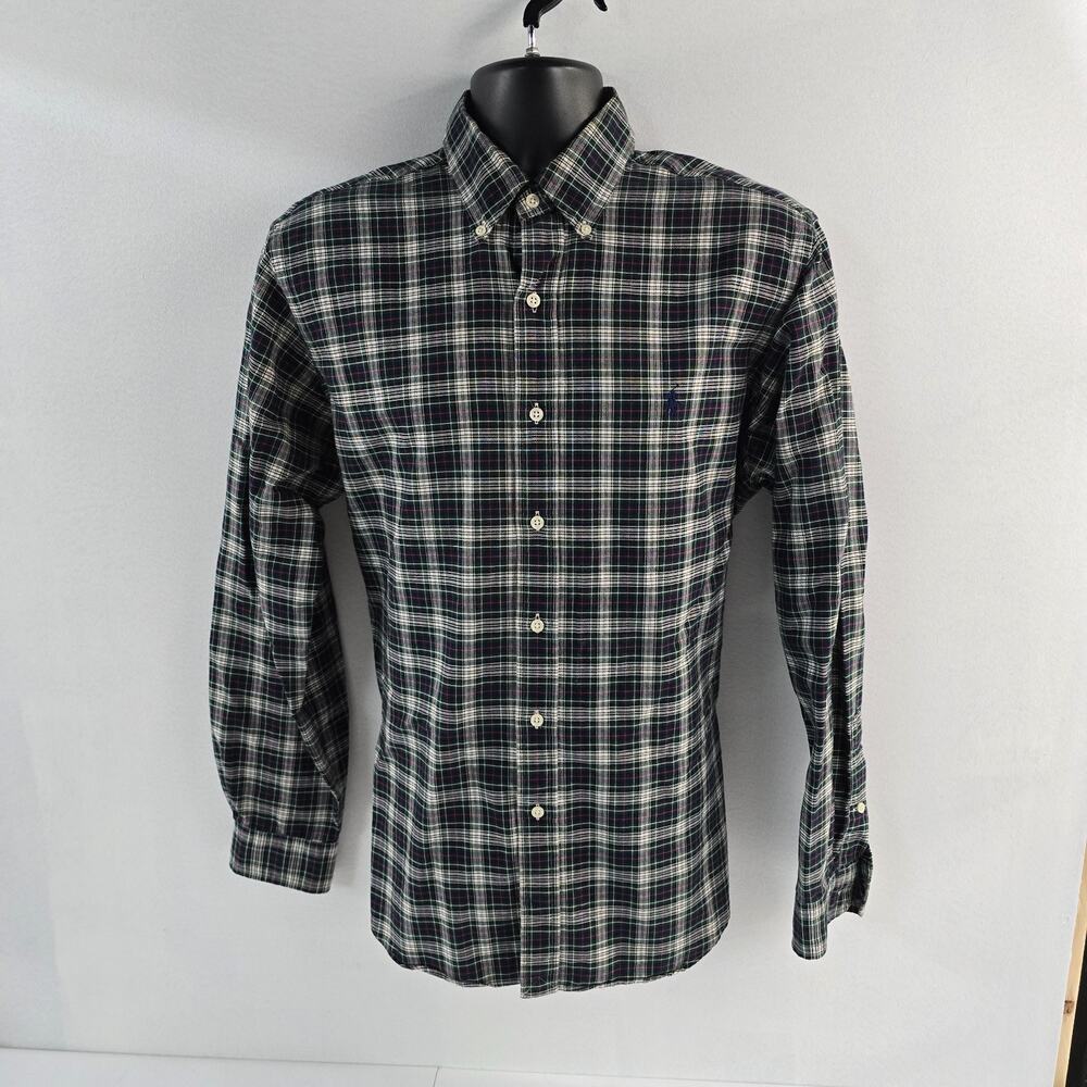 Ralph‎ Lauren Men's Button-Up Shirt Green Plaid Long Sleeve Cotton L 6040